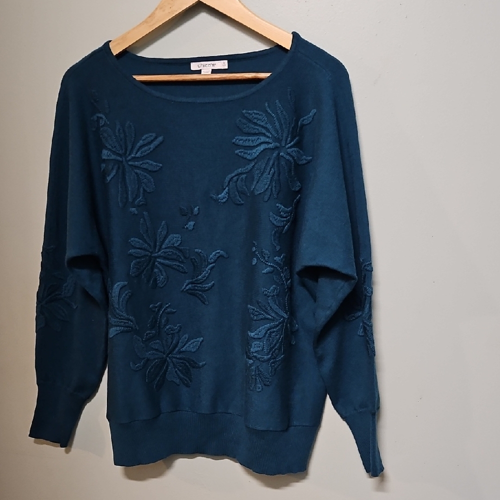 Chico's Deep Teal Floral Sweater